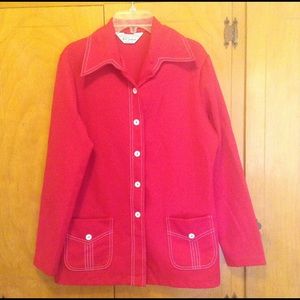 GROOVY RED Butterfly Collar Jacket, 1970's , White Needlepoint T